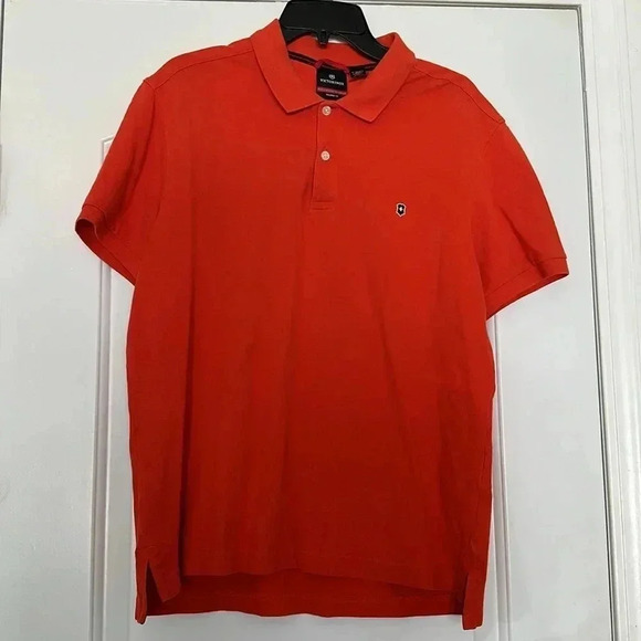 VICTORINOX Tailored Fit Orange Pima Cotton Short Sleeve Polo Shirt Sz L - Picture 1 of 7